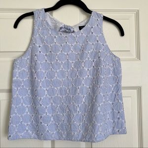 Banana Republic Sleeveless Blue White Striped Eyelet Circle Cotton Top Size‎ XS